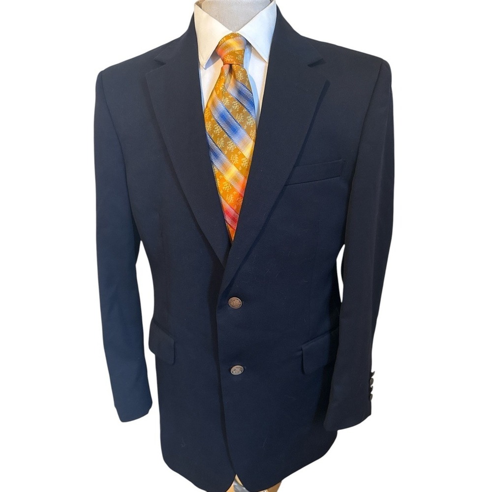 Jos A Bank Blazer Sz 42R Slim Fit Navy Blue Wool Sport Coat Jacket Metal Buttons
